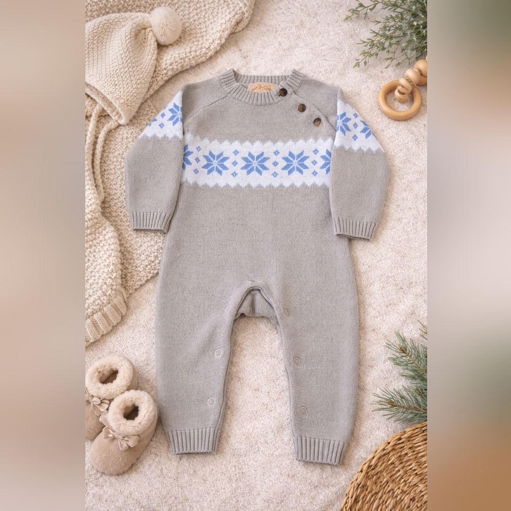 ❄️ TBBC Knit Snowflake Romper 3–6M | Classic Cozy One Piece ❄️